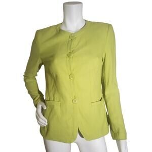 Lafayette 148 Womens Size 4 Blazer Pockets Button Up Padded Shoulders Green